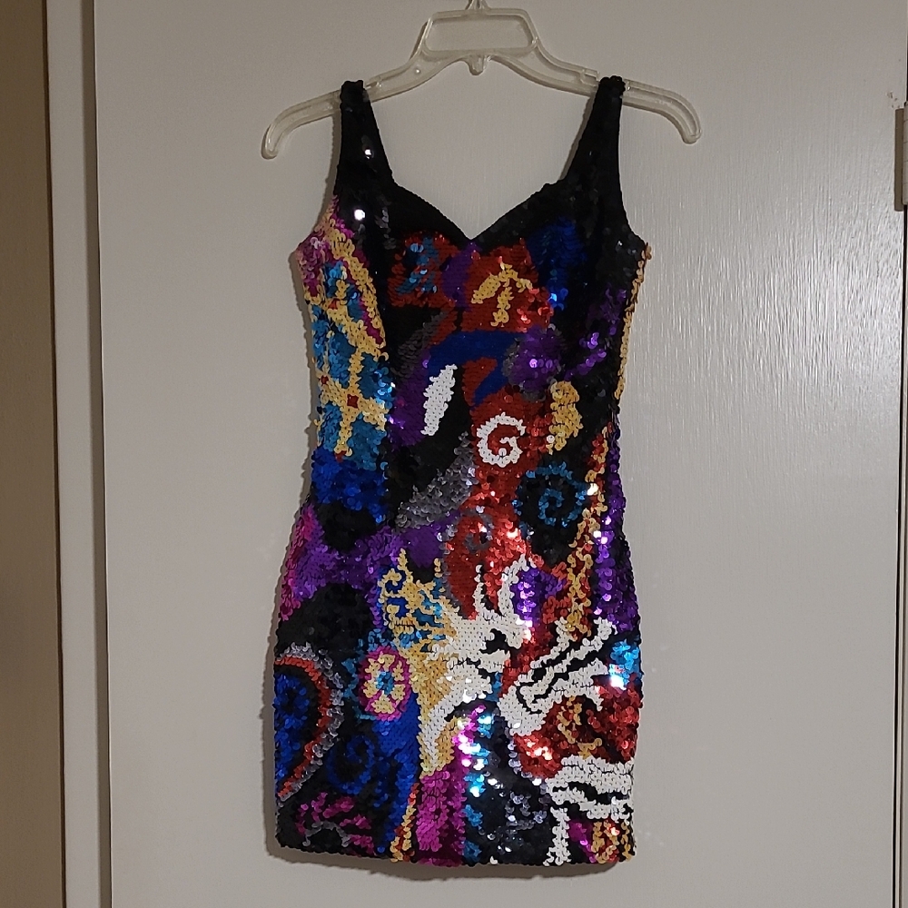 Vintage Multicolor Alyce Designs Sequin Party Dress, Size 8